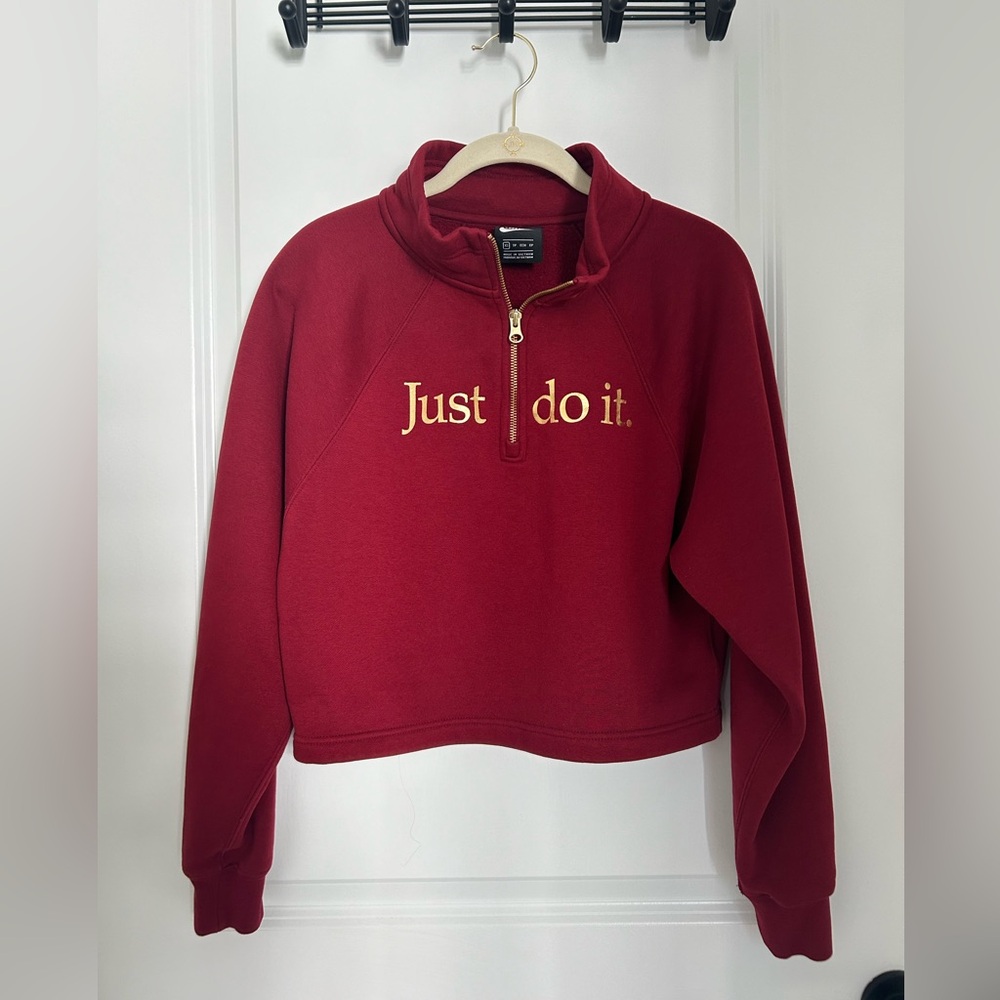 Nike Just Do It Maroon Quarter Zip Crop Sweatshirt Size XS